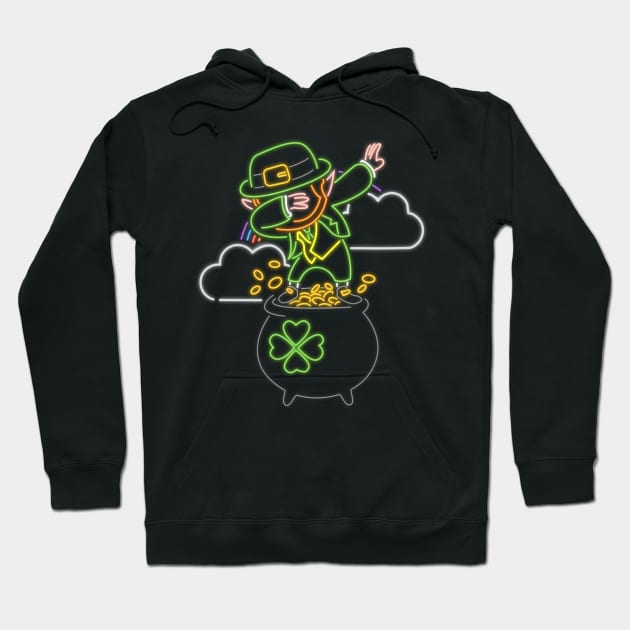 80s Retro Neon Sign Leprechaun Dabbing St Patrick - 80's Gift Hoodie by PhuNguyen